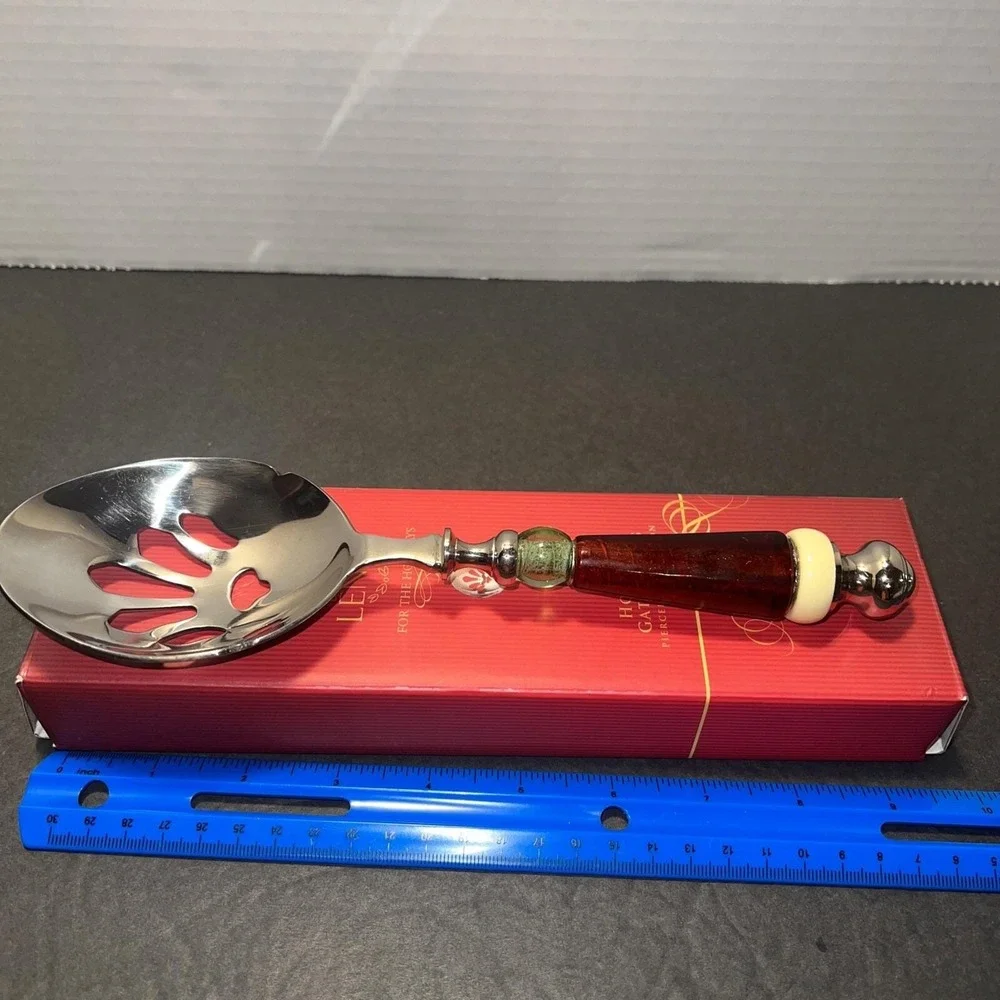 Lenox Holiday Gatherings Pierced Table Spoon Stainless Steel Serving Spoon Boxed
